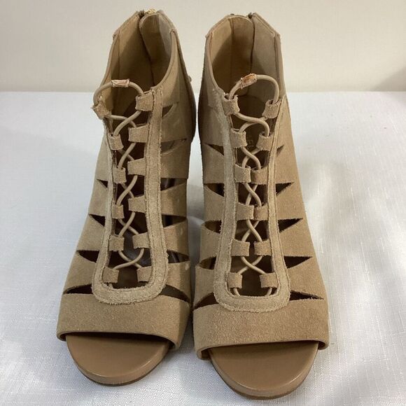 Michael Kors Women’s Open-toe Lace-up Tan Suede Bootie Size 6 - Picture 2 of 7